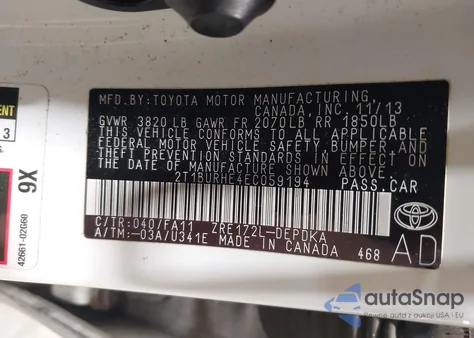 2014 Toyota Corolla L z USA, uszkodzony, nr VIN 2T1BURHE4EC059194